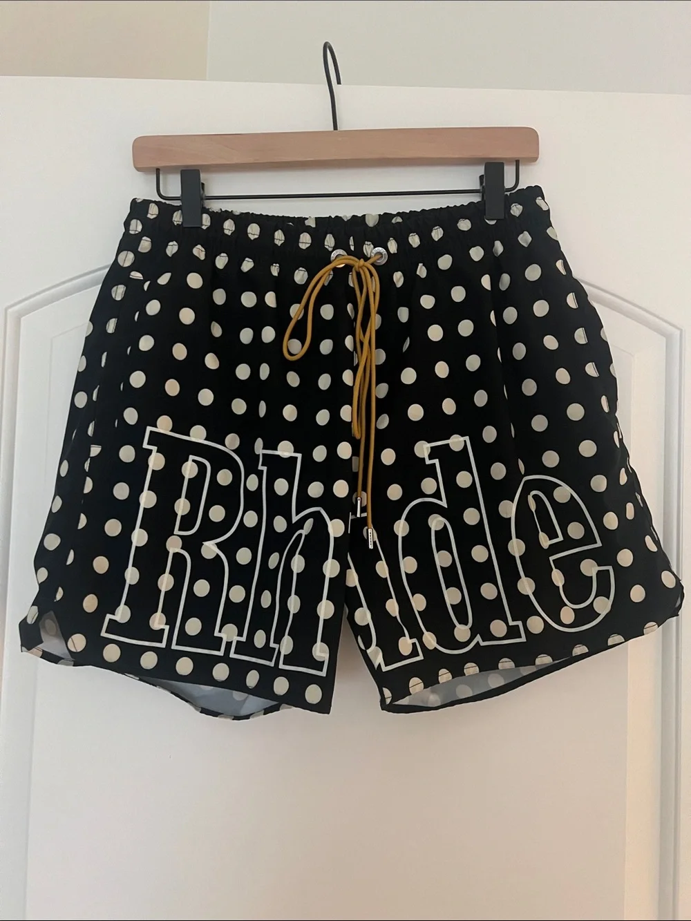 Rhude Black Polka Dot Logo Drawstring Men’s Swim Shorts